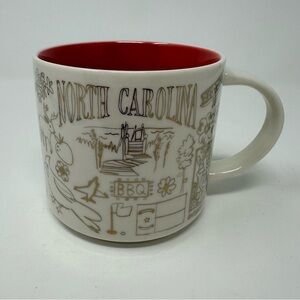 Starbucks Mug Been There Series North Carolina White Red Gold Coffee Cup 14 Oz